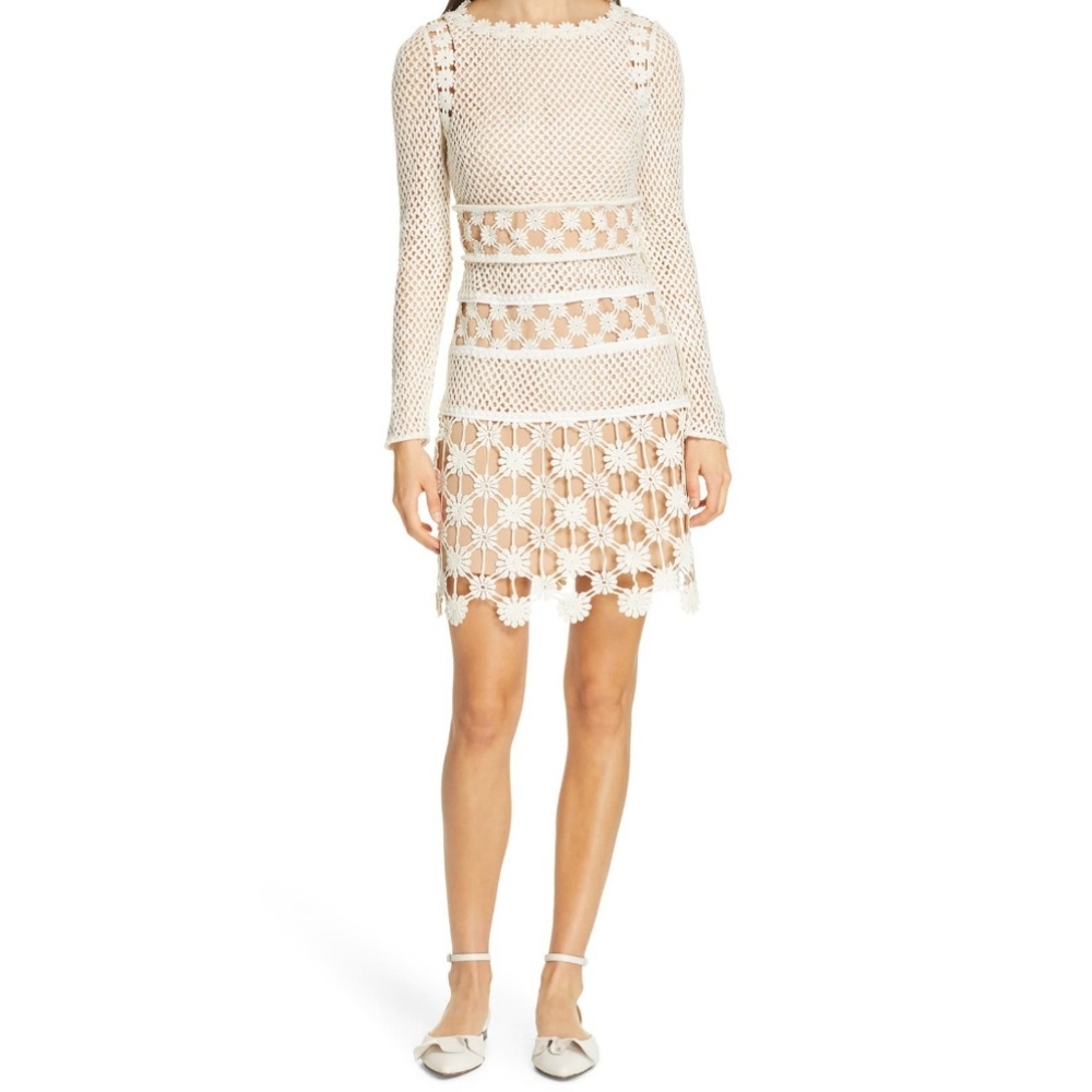 SELF-PORTRAIT Crochet Long Sleeve Mini Dress - Picture 2 of 7